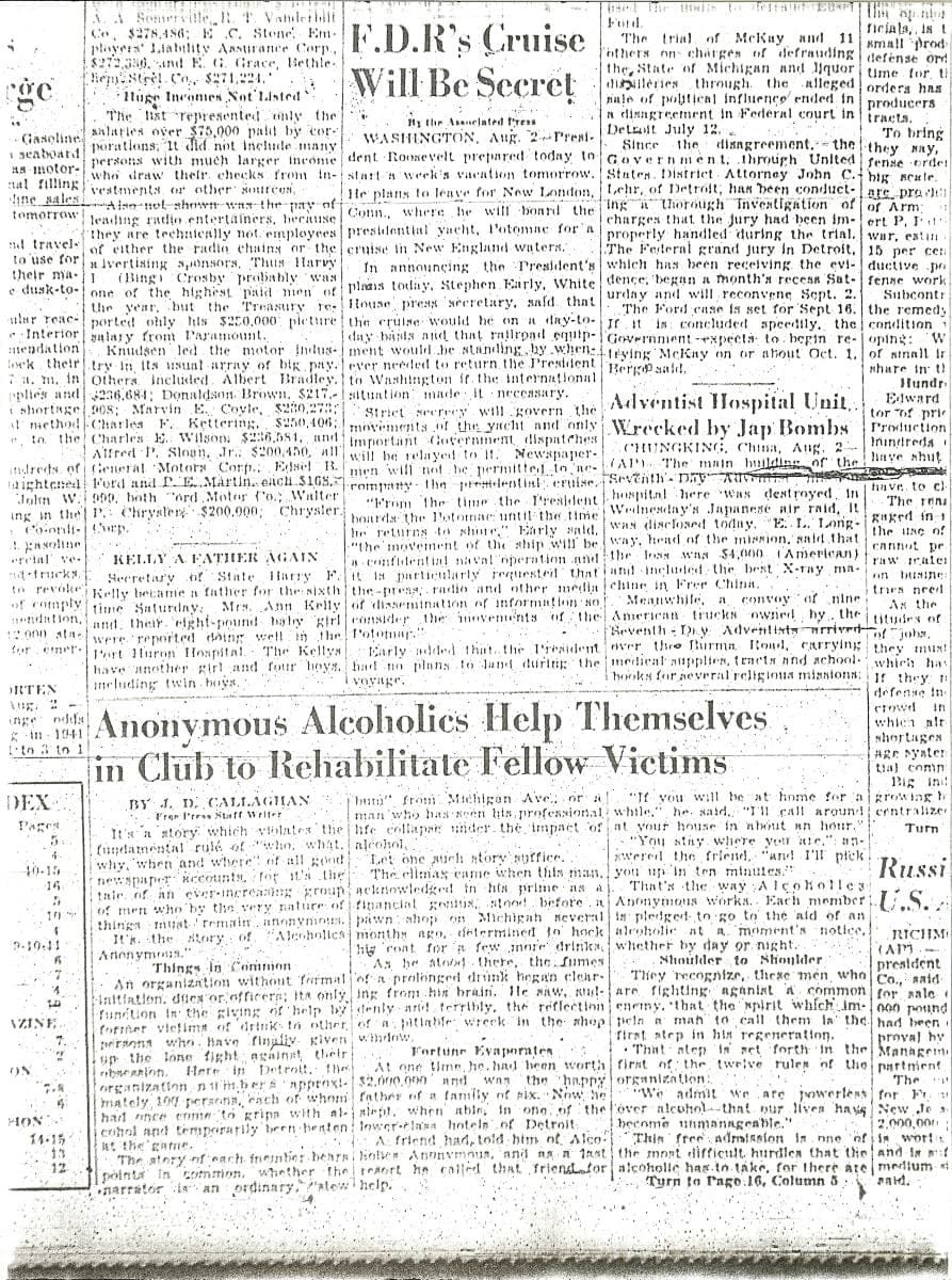 The First News Article About the Success of AA in Detroit