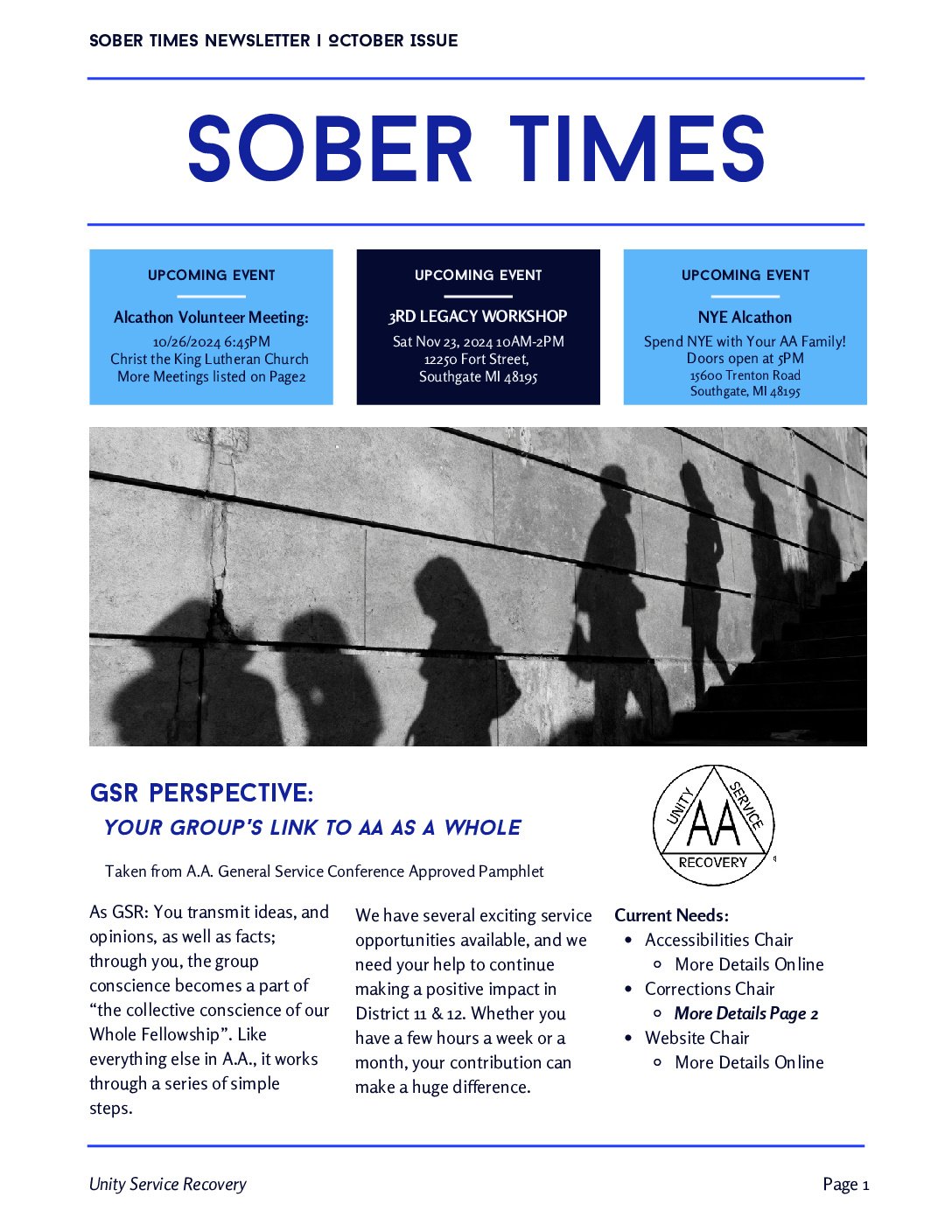 Sober Times (D11 & 12 Newsletter) – Oct 2024
