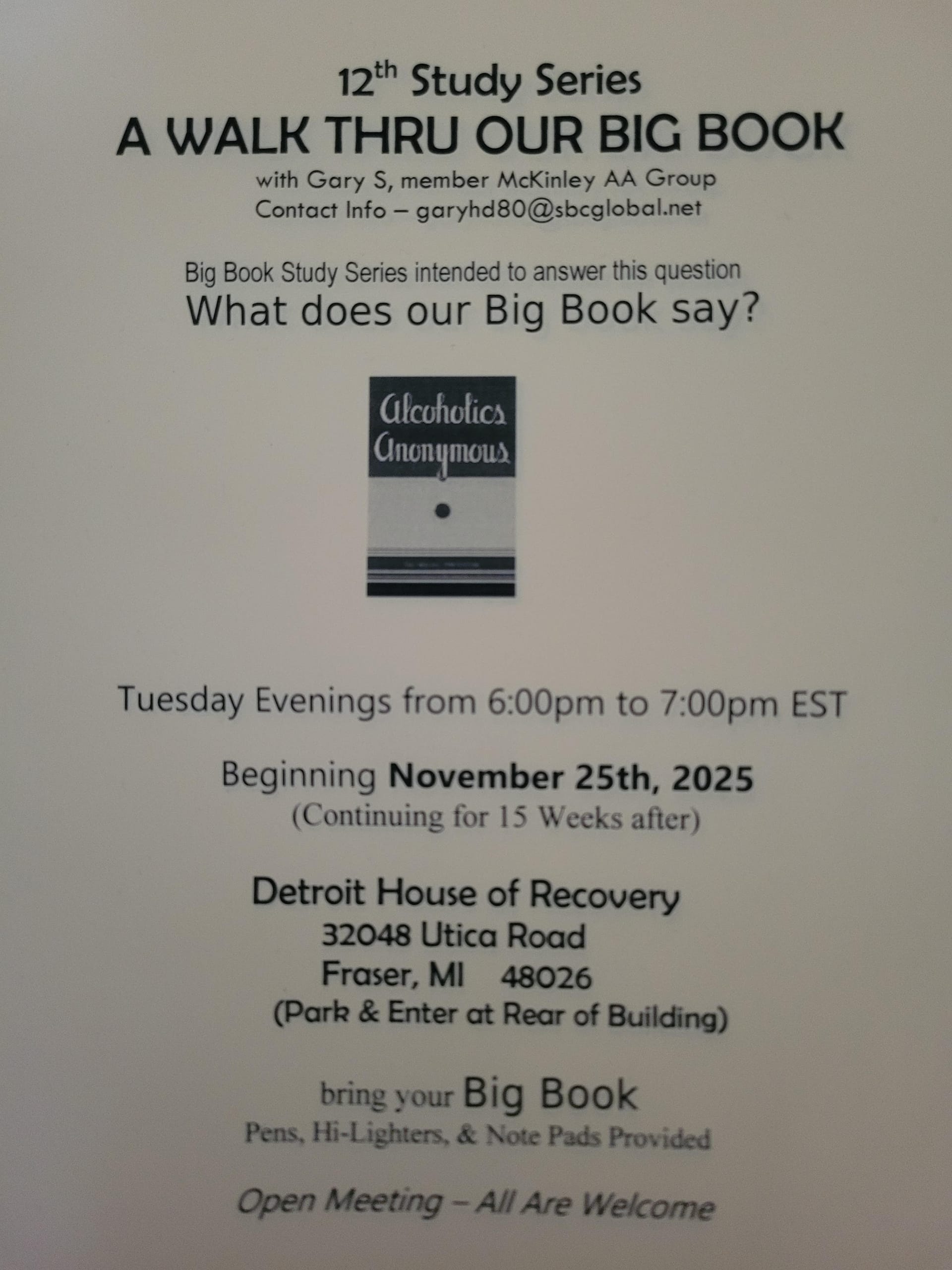 12th Study Series: A Walk Thru Our Big Book