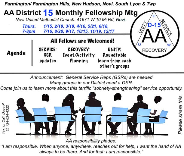 District 15 – Monthly Fellowship Meeting