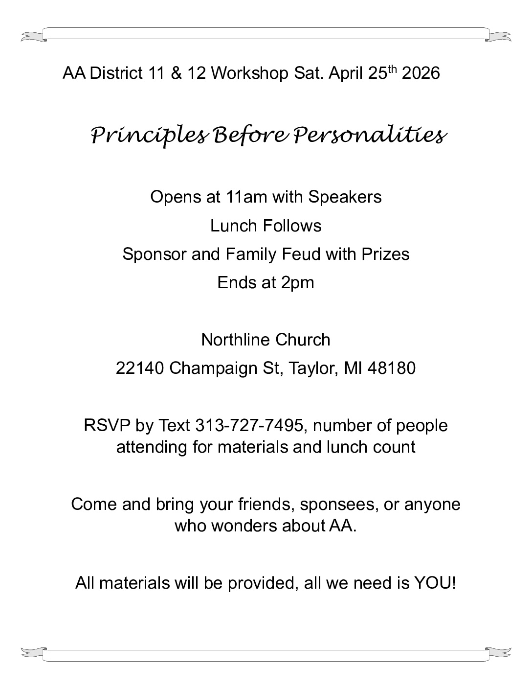District 11 & 12 Workshop: Principles Before Personalities