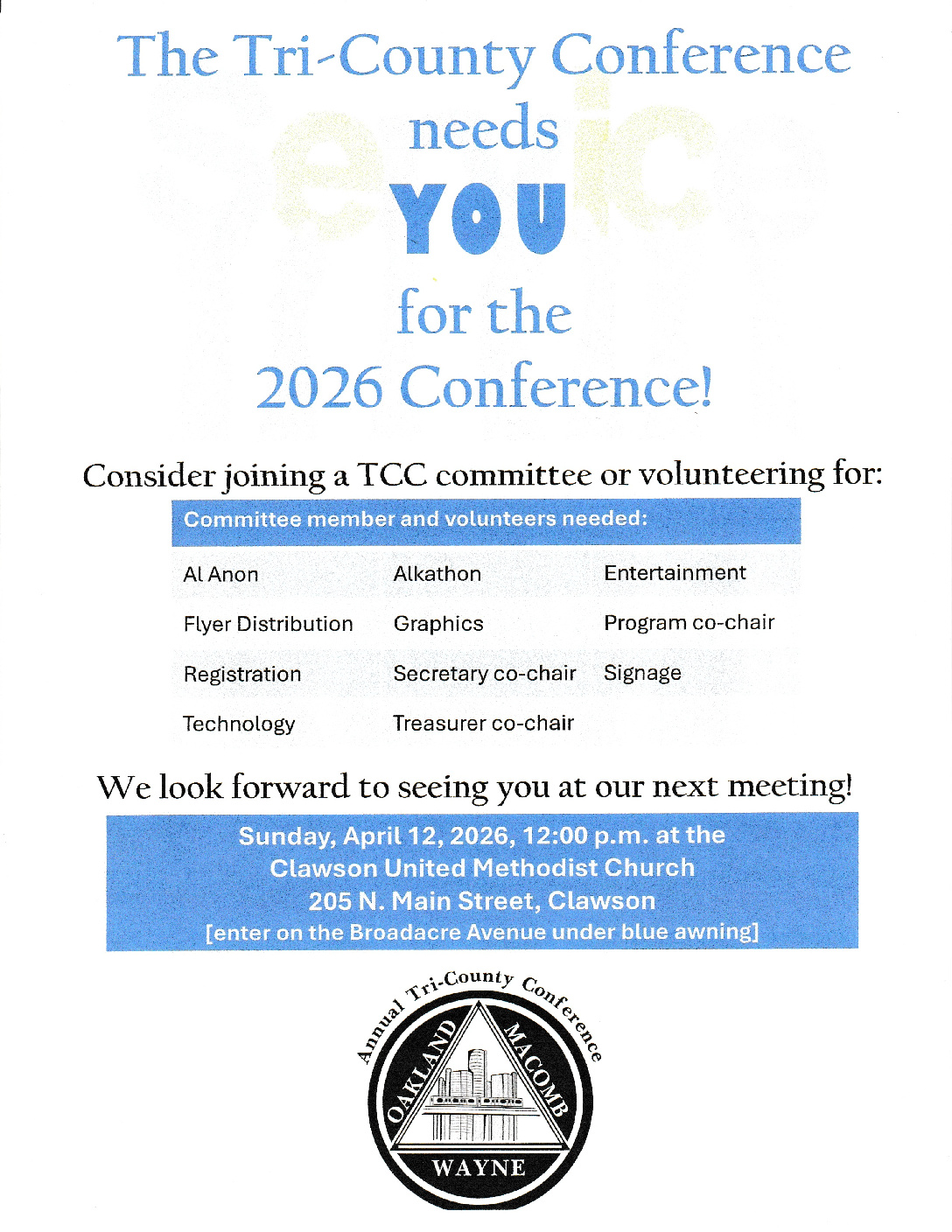 Tri-County Conference Committee and Volunteering