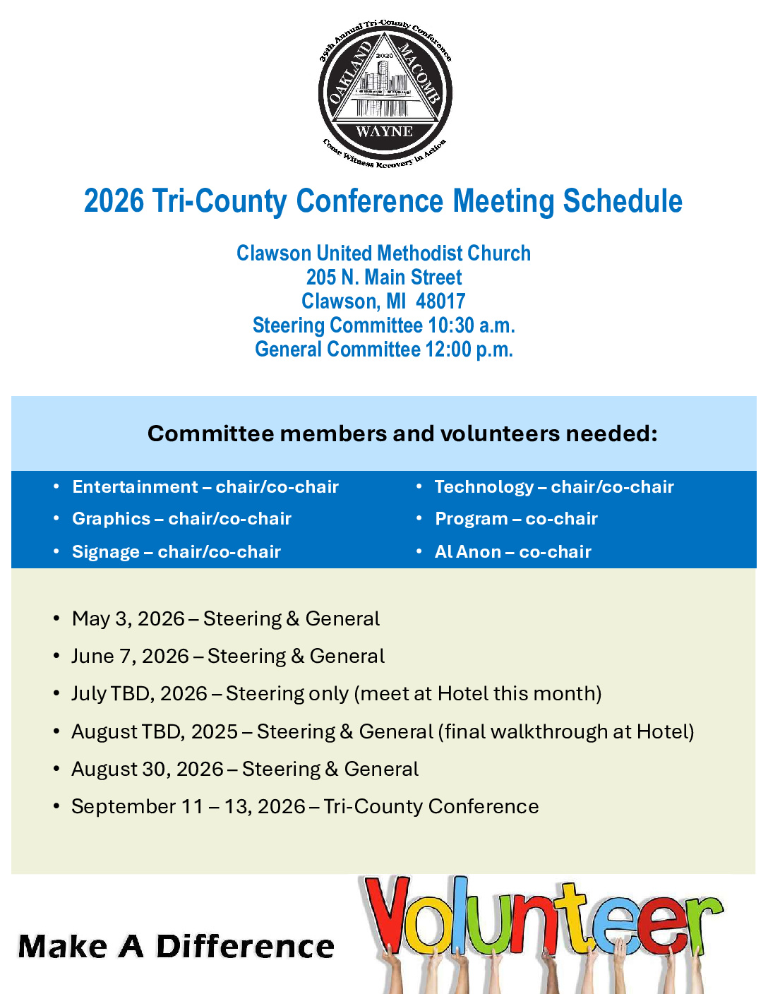 2026 Tri-County Conference Meeting Schedule